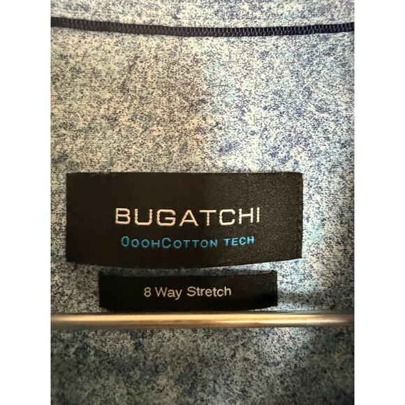 Bugatchi OoohCotton Tech Shirt Men's Small Aqua Blue Abstract 8-Way Stretch S - Picture 4 of 8